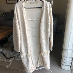 MANGO fringed bohemian style long cardigan